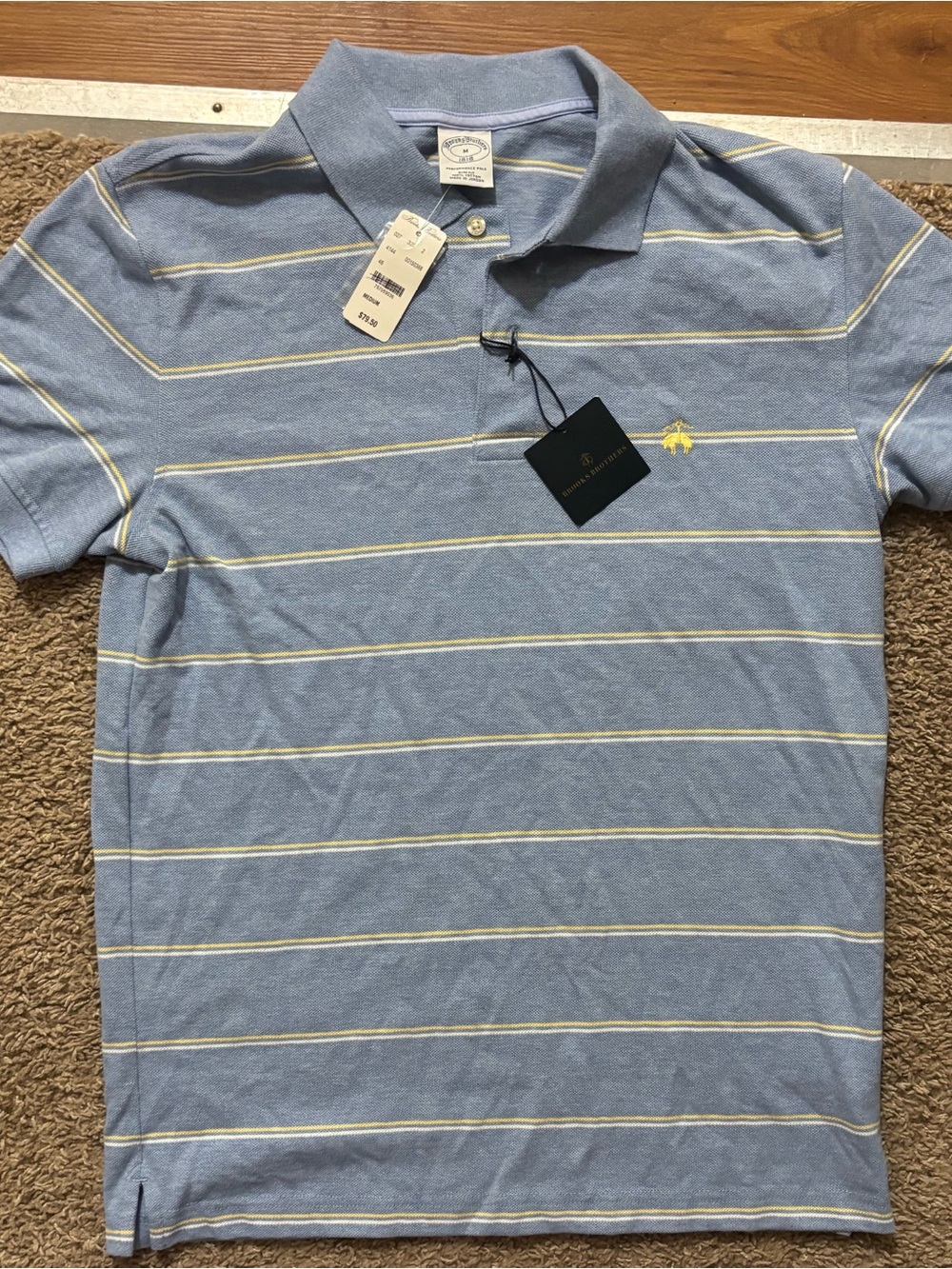 Brooks Brothers NWT Men's Md Light Blue Striped Polo Shirt Embroidered Logo
